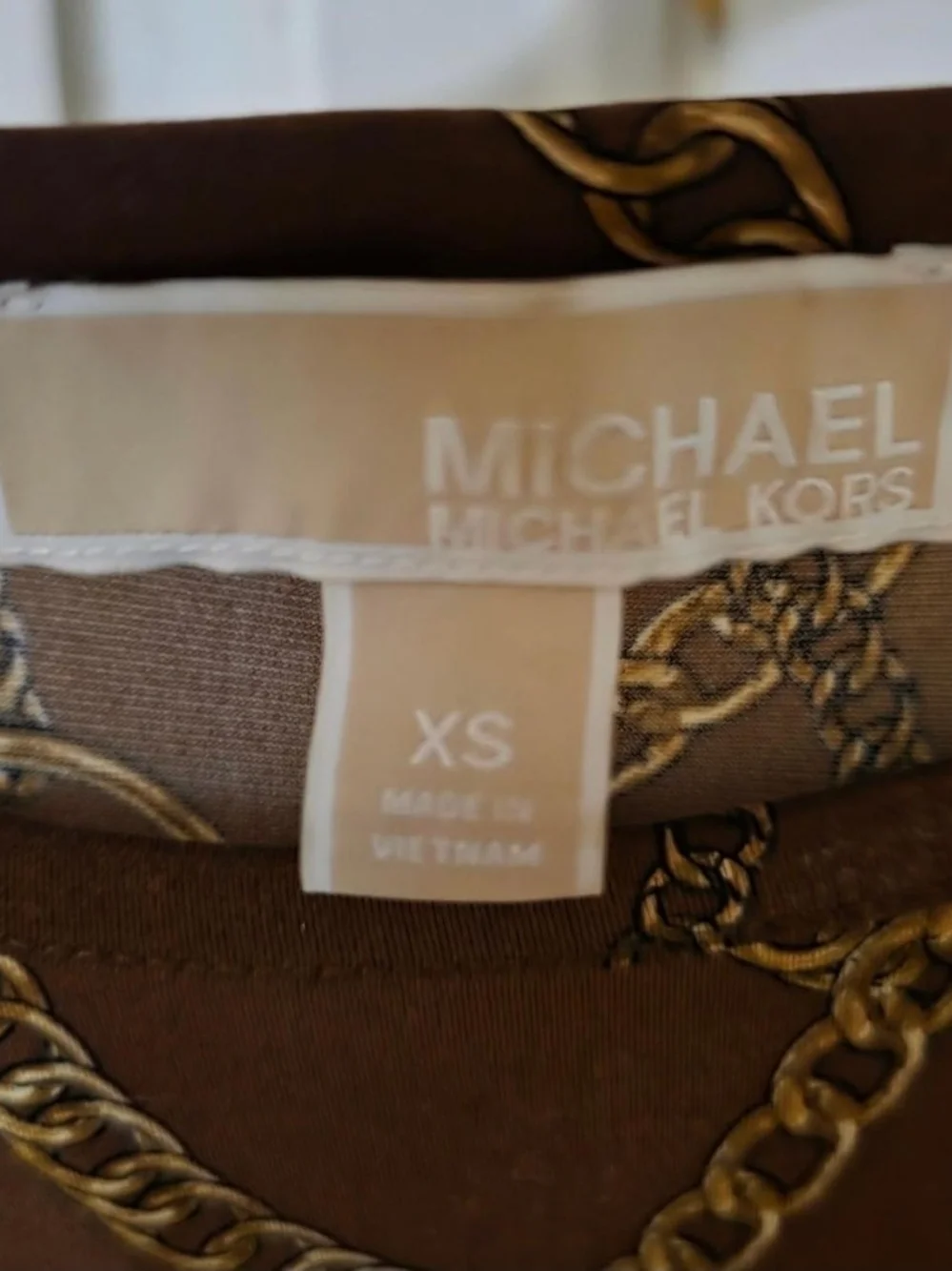 Michael Kors Brown Dress with Gold Chain Print - Long Sleeve